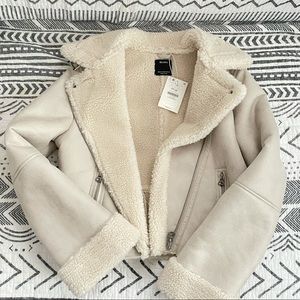 ASOS Bershka Faux Suede Shearling Moto Jacket Y2K